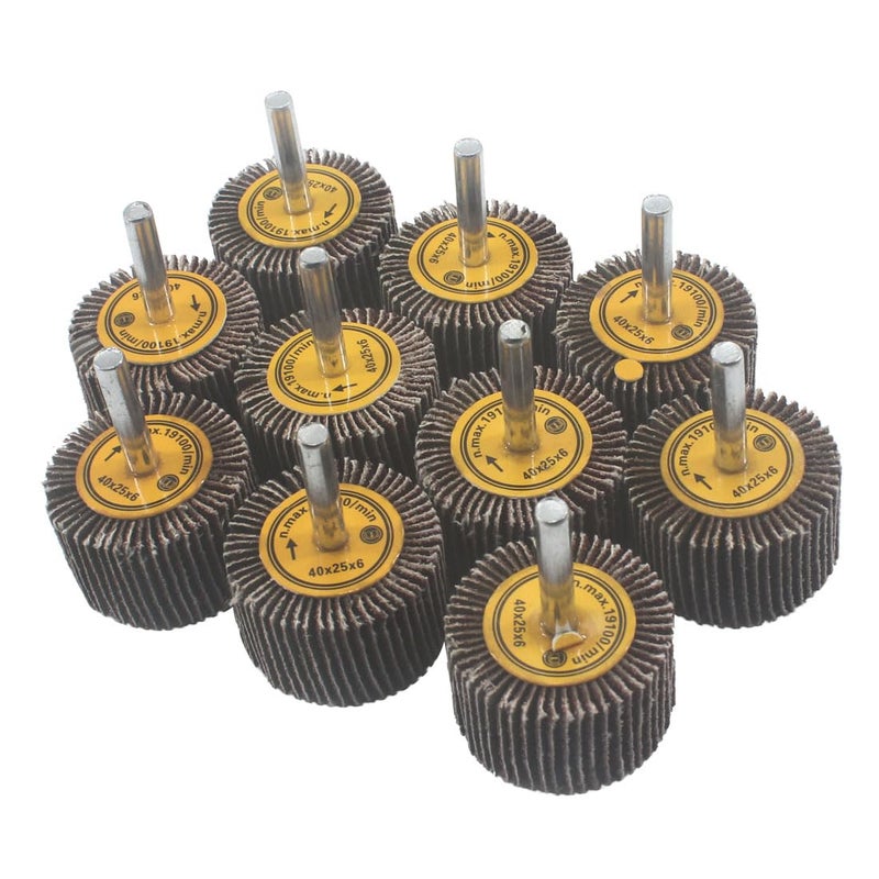 JUNLIXN 10 Pcs 40mm Flap Wheels, 1/4'' Shank 80 Grit Aluminum Oxide Grain Mounted Flap Sanding Wheel for Drill, Grinder, Rotary Tools - Image 1